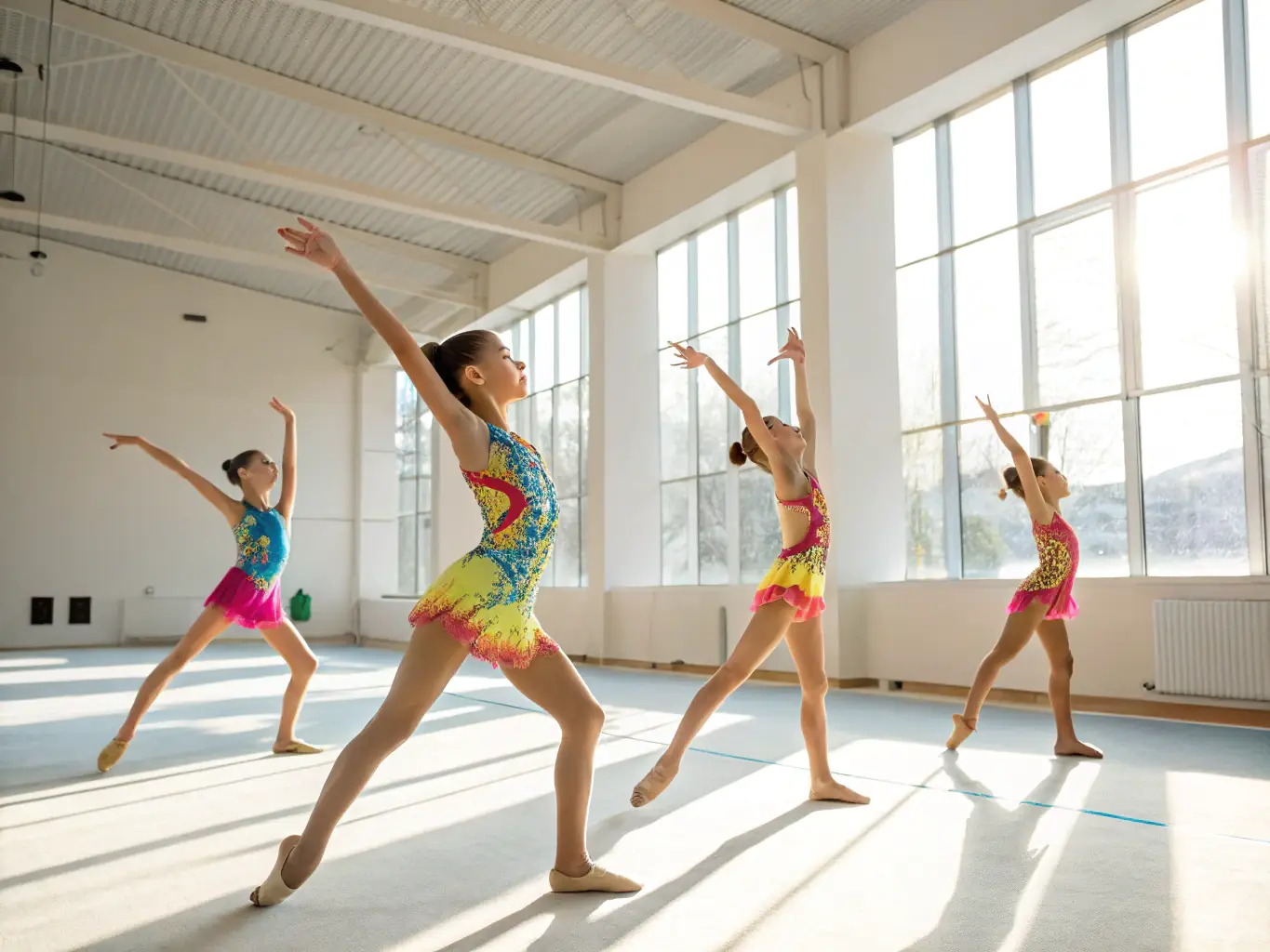 A dynamic image of young adults engaged in a high-energy gymnastics class at AMICALE GYM TONIC, showcasing strength, agility, and teamwork.