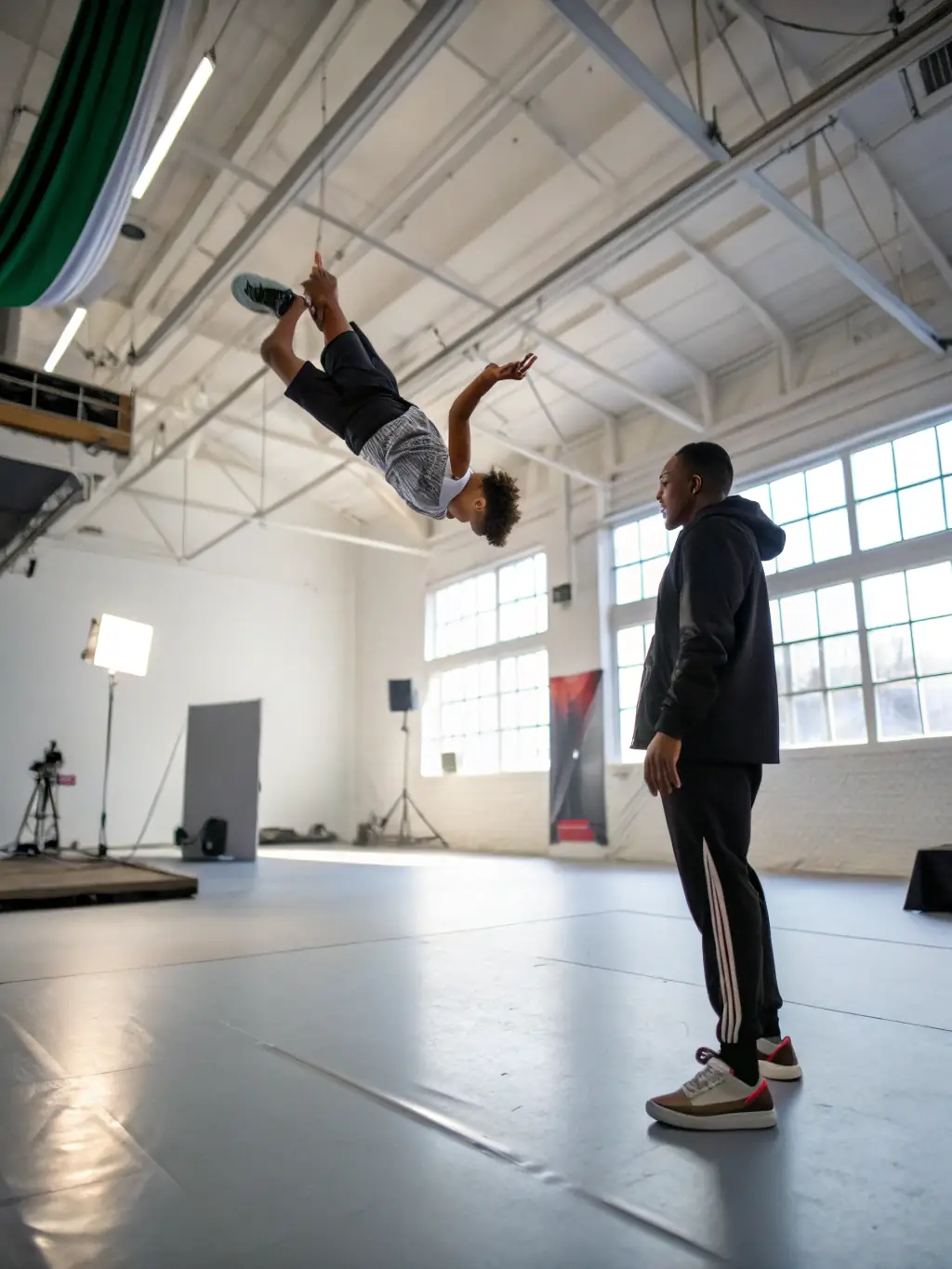 A young adult confidently performing a gymnastic routine, showcasing the strength, agility, and discipline gained through regular training.